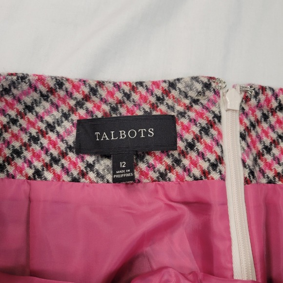 Talbots Pink Plaid Pencil Skirt Womens 12 Wool Blend Career Preppy Chic - Picture 2 of 8